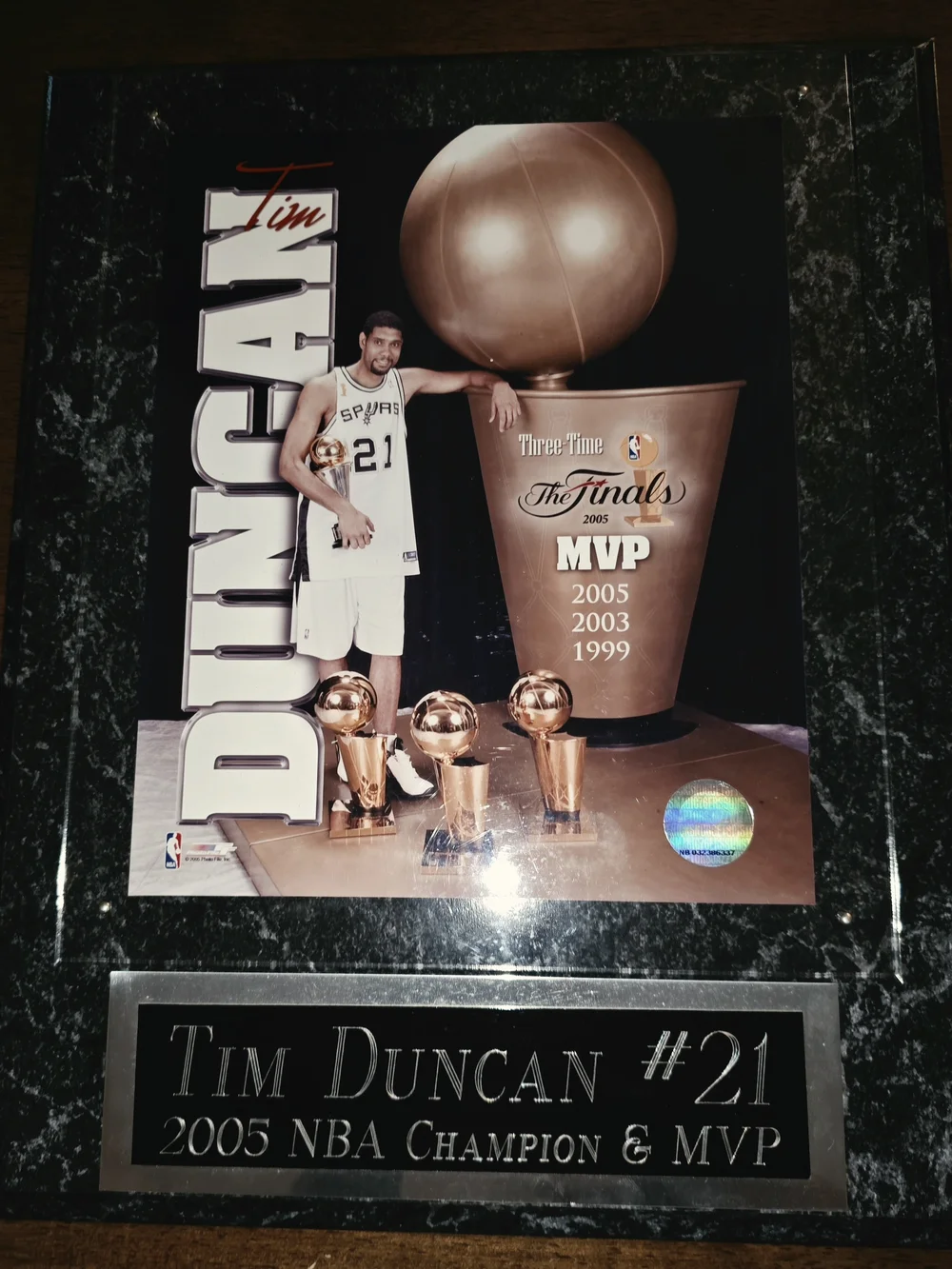 Tim Duncan #21 - 2005 NBA Champion & MVP Plaque - Black Bronze
